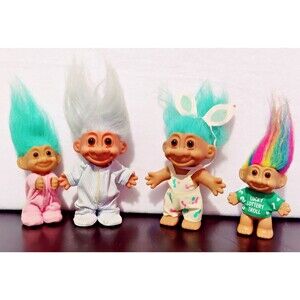 Vintage LOT Russ Troll Dolls Lot Lucky, Bunny, Pajamas, Easter 4-Trolls